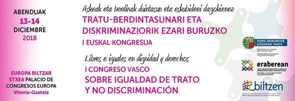 El I Congreso Vasco sobre Igualdad de Trato y No Discriminación reunirá a una treintena de expertos en el Palacio Europa los días 13 y 14 de diciembre
